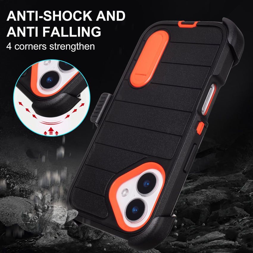 Black for iPhone 16 Case with Belt Clip Holster, Heavy Duty Rugged Military Grade Shockproof Case for iPhone 16 Case Protective Cover with Kickstand 6.1 Inch