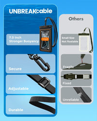 UNBREAKcable Floating Waterproof Phone Pouch 2 Pack, IPX8 Waterproof Phone Case Dry Bag Kayak/Beach/Cruise Travel Essentials, Water Proof Pouch for iPhone 17 16 15 Pro Max, Samsung S25 Ultra S24-7"