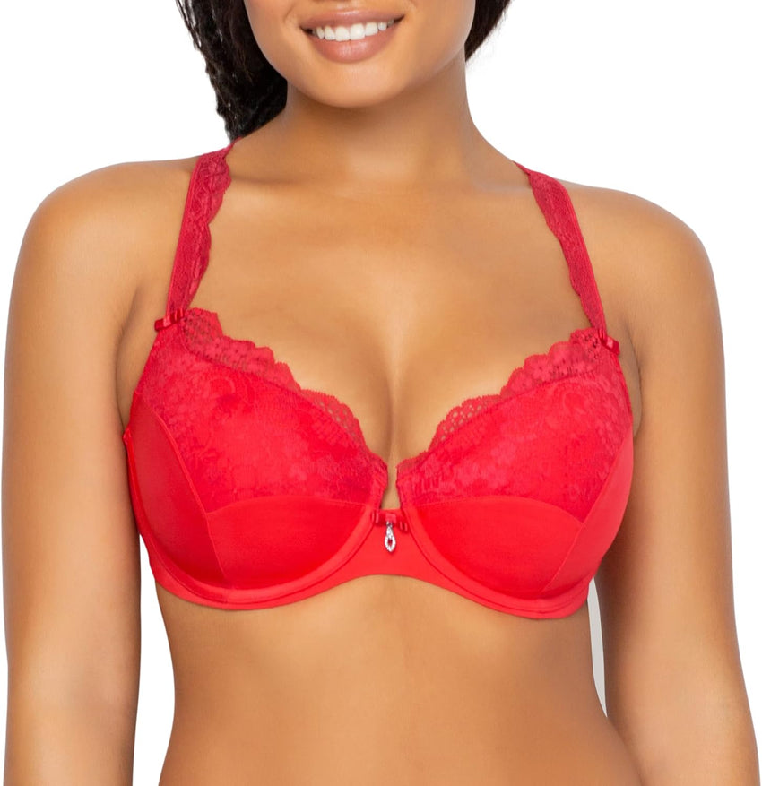 Curvy Couture Womens Tulip Strappy Lace Push-up Bra