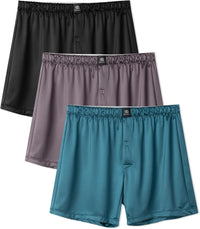 DAVID ARCHY Stretch Satin Boxers for Men, Silk Feeling Boxer Shorts, Breathable Loose Men's Underwear for Sleep 3 Pack