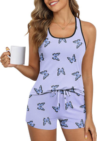 Ekouaer Womens Tank Top Pajama Set Comfy Sleeveless Sleepwear Racerback Cami and Shorts Pjs 2 Piece Summer Loungewear