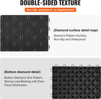 VEVOR Garage Tiles Interlocking, 12 x 12 x 0.53 inch 50 Pack Garage Floor Covering Tiles, Non-Slip Double-Sided Texture Garage Flooring Tiles, for Garages, Basements, Repair Shops, Black