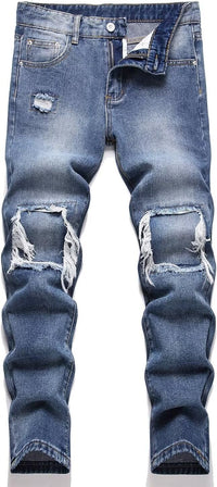 HENGAO Boy's Distressed Ripped Skinny Jeans