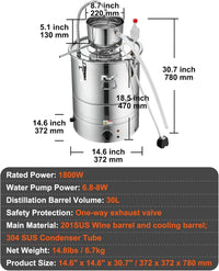 VEVOR Electric Alcohol Still 8Gal/30L, Alcohol Distiller, Distillery Kit for Alcohol include Pump & One-way Exhaust Valve & Thermometer