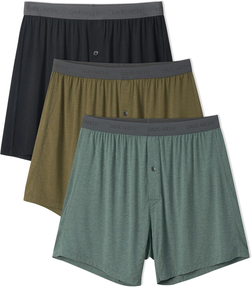 DAVID ARCHY Mens Underwear Bamboo Rayon Boxers for Men Breathable and Cool Men's Boxer Shorts with Button Fly 3 or 5 Pack