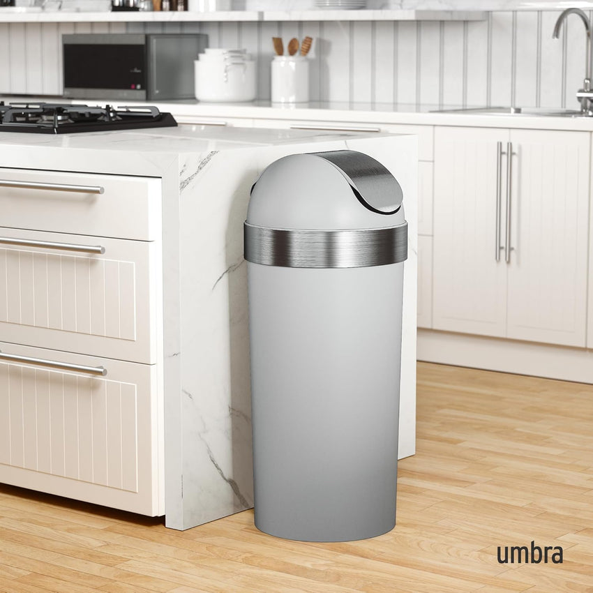Umbra Venti Kitchen Trash Can with Swing Top Lid, Large 16-Gallon (62 L) Capacity, Grey