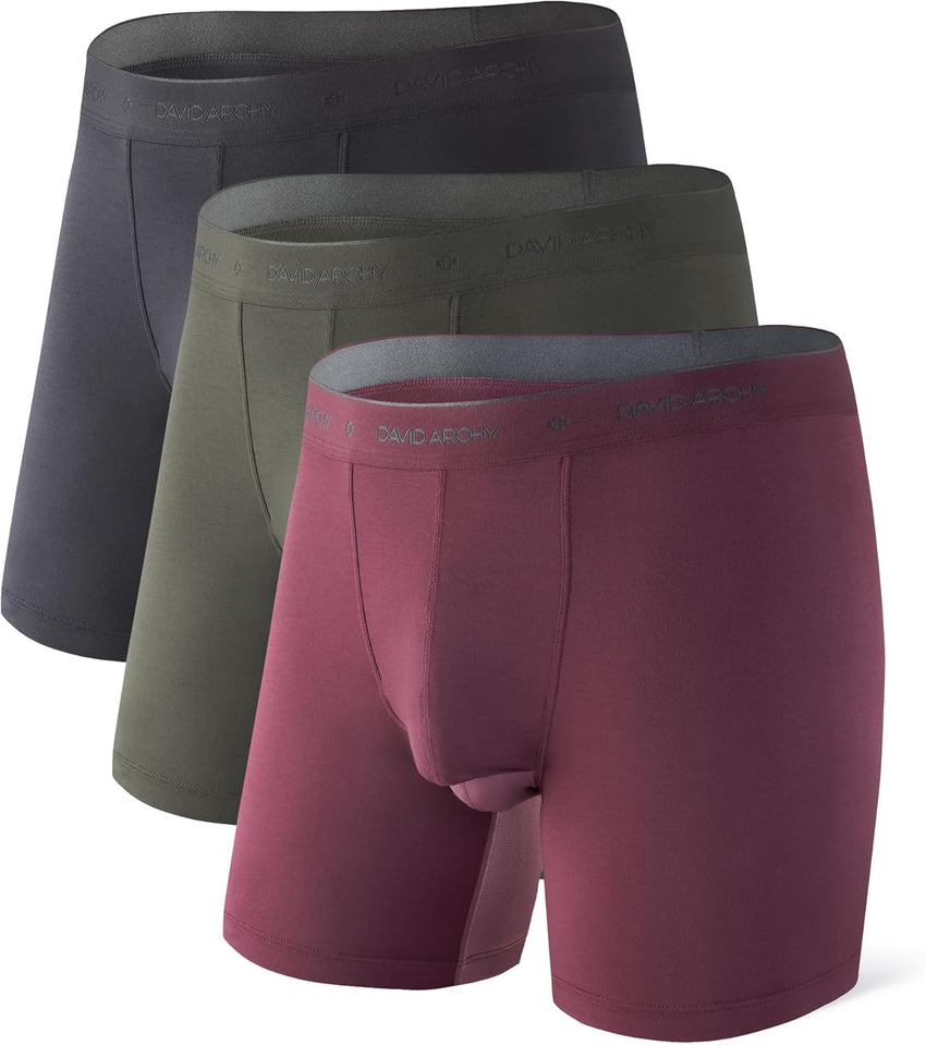 DAVID ARCHY Men's Underwear Ultra Soft Modal Dual Pouch Trunks Ball Pouch Bulge Enhancing Boxer Briefs for Men 3 or 4 Pack
