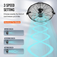 VEVOR Wall Mount Fan, 2 PCS 18 inch Waterproof, 3-speed High Velocity Max. 4000 CFM Industrial Wall Fan for Indoor, Commercial, Residential, Warehouse, Greenhouse, Workshop, Basement, Garage,Black