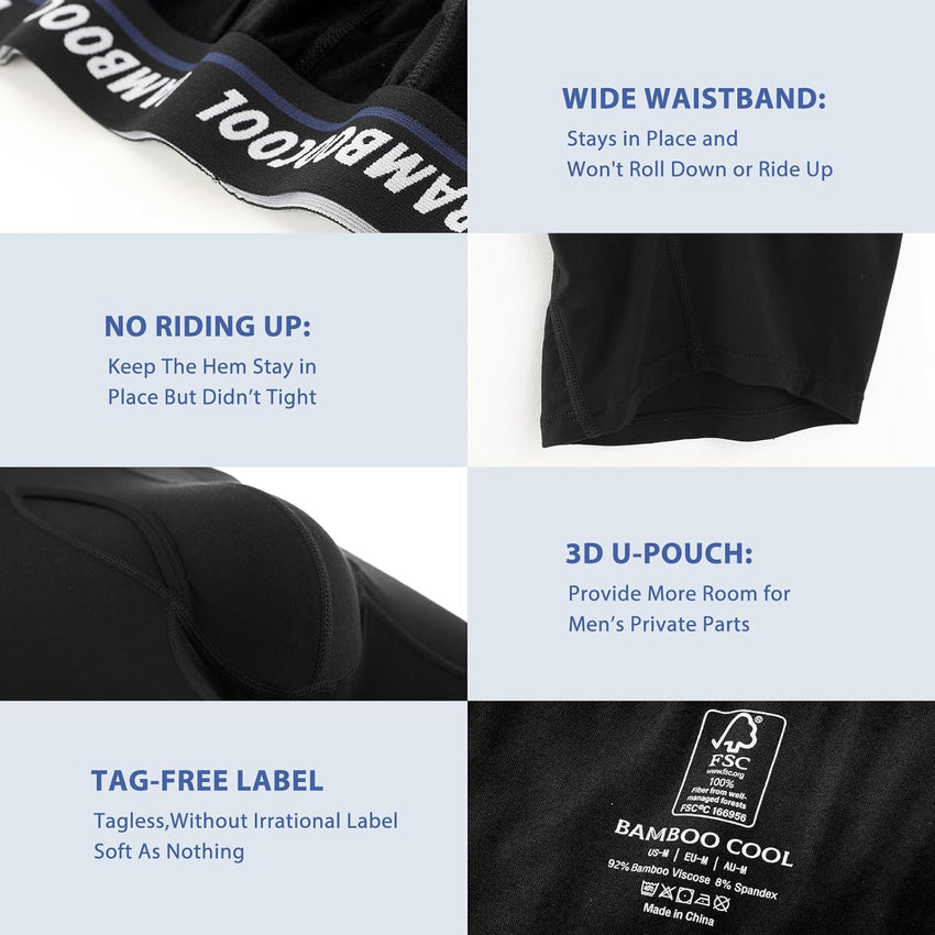 BAMBOO COOL Men's Long Boxer Briefs Performance Long Leg Sports Boxer Brief Underwear MultiPack