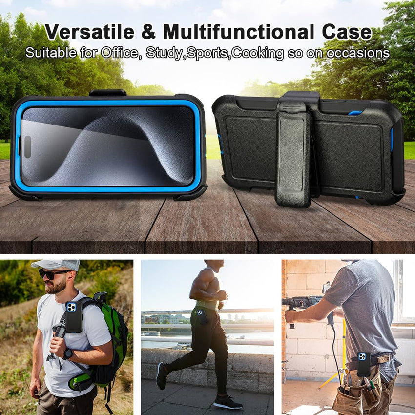 for Black iPhone 16 Pro Case with Belt Clip, for Shockproof iPhone 16 Pro Case Heavy Duty,3 Layers of Sturdy,Anti-Drop,Military-Grade Defender Cover for iPhone 16Pro Case Black