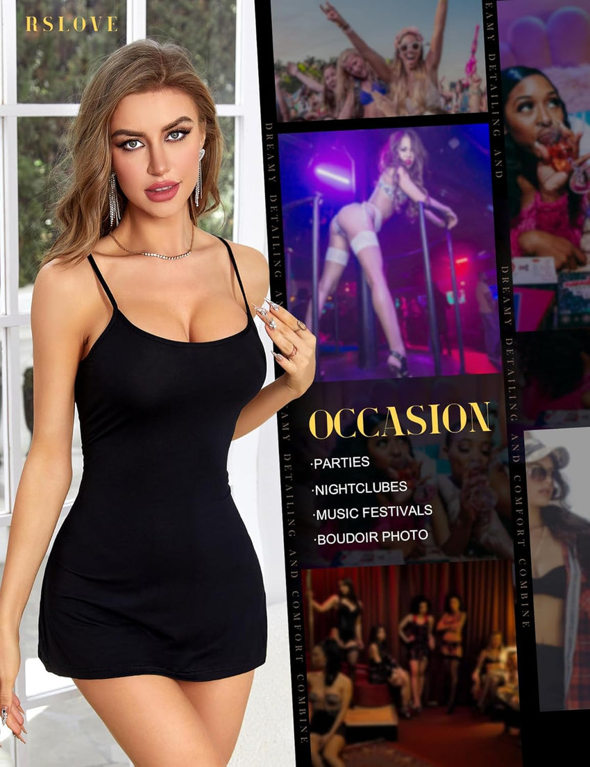 RSLOVE Women's Lingerie Sexy Nightgowns Lace Babydoll Chemise Strappy Sleepwear Sleep Dress