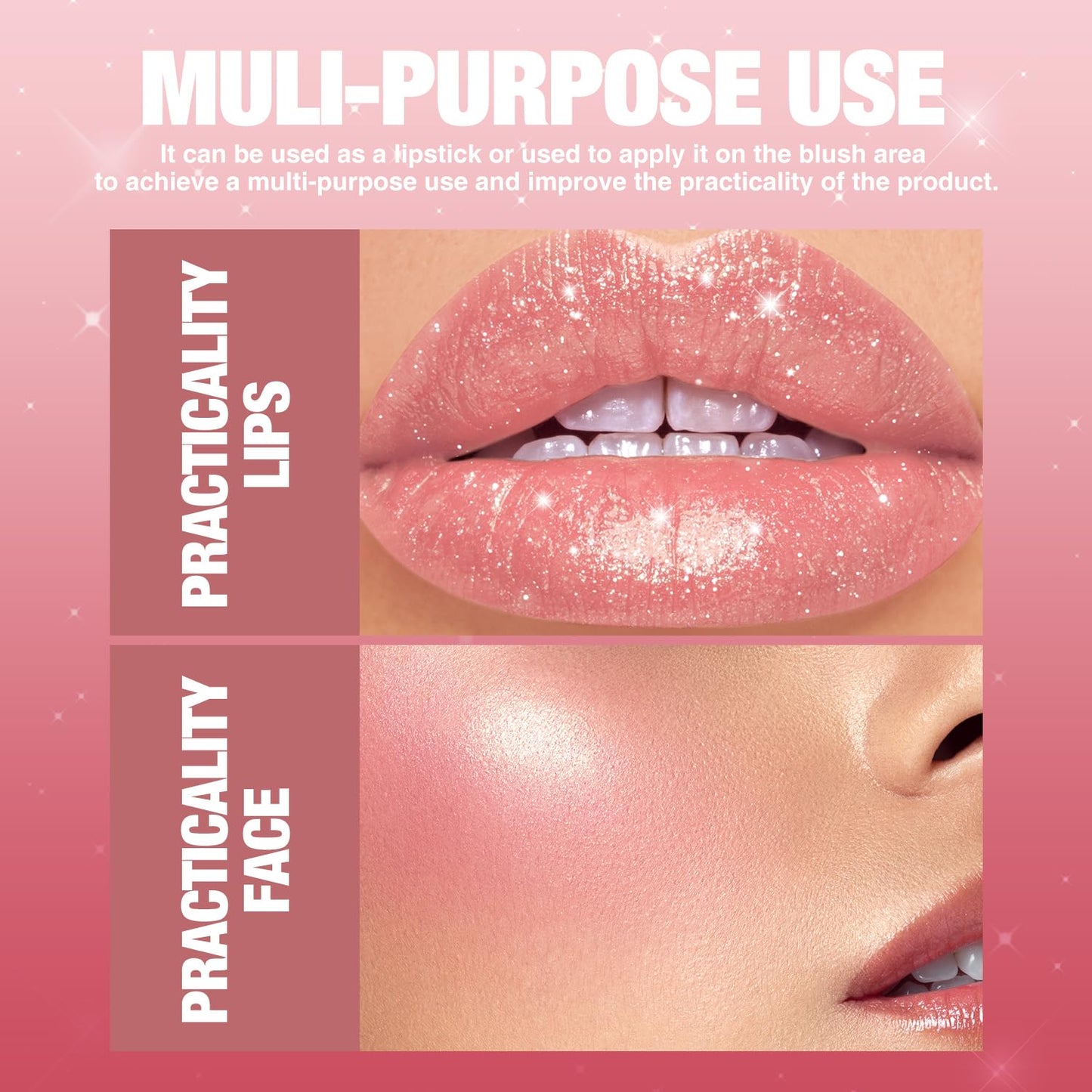 Jolilab Sparkling Lip Gloss, Long Lasting Waterproof Moisturizer Lip Balm Glitter Shimmer Metallic Lipstick, Diamond Shiny Bold Glow Goth Lipstick for Women Girls, Non-sticky (1, 07#)