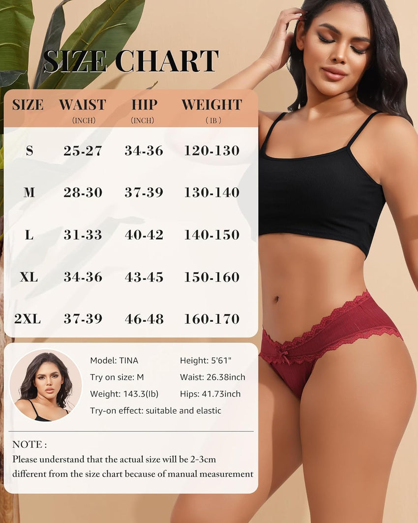 LEVAO Womens Underwear Cotton Cheeky Bikini Panties for Women Lace Stretch Hipster Ladies Briefs Multipack S-XXL