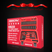 29-Piece 1/2" Drive Impact Socket Set, SAE (3/8 to 1 inch) and Metric (10-24mm) Sizes with Extension Bars Standard Deep Socket Set CR-V Material High Durability Impact Wrench