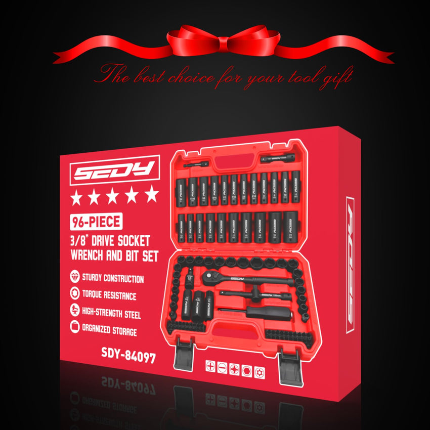 29-Piece 1/2" Drive Impact Socket Set, SAE (3/8 to 1 inch) and Metric (10-24mm) Sizes with Extension Bars Standard Deep Socket Set CR-V Material High Durability Impact Wrench