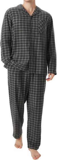 DAVID ARCHY Men's Pajamas Set Flannel Pjs Sets Ultra-Soft Cotton Pajamas for Men Classic Plaid Lounge Set with Roomy Pockets