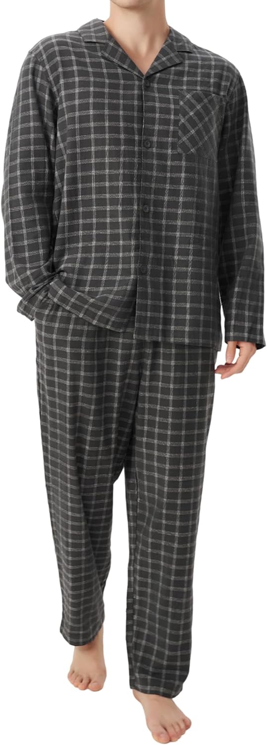 DAVID ARCHY Men's Pajamas Set Flannel Pjs Sets Ultra-Soft Cotton Pajamas for Men Classic Plaid Lounge Set with Roomy Pockets