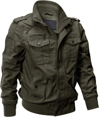 7DAY'S Men's Cotton Lightweight Multi Pockets Zip Front Stand Collar Military Jackets Windbreaker