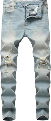 Boy's Skinny Fit Ripped Destroyed Distressed Stretch Slim Jeans Pants