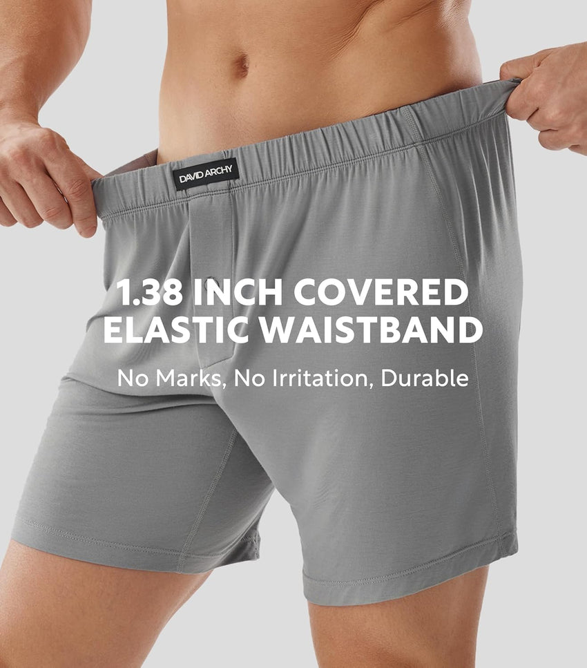 DAVID ARCHY Mens Boxer Shorts Breathable Soft Rayon Made from Bamboo Boxers for Men Loose Fit Mens Underwear 3 or 5 Pack