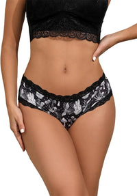 Morvia 10pcs Women's Gothic Contrast Lace Halloween Skull & Rose Print Hipster Panties Assorted Styles
