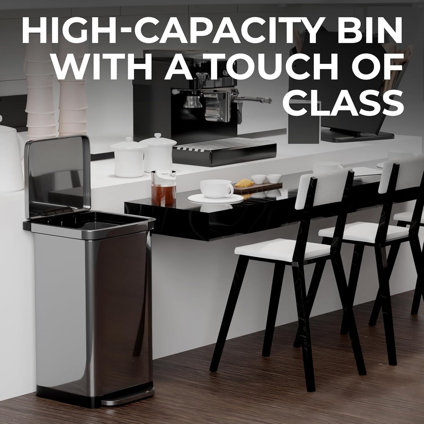 EconoHome 20 Gallon Stainless Steel Large Kitchen Trash Can with Foot Pedal, Soft Close Lid, and Trash Bag Retainer Rim