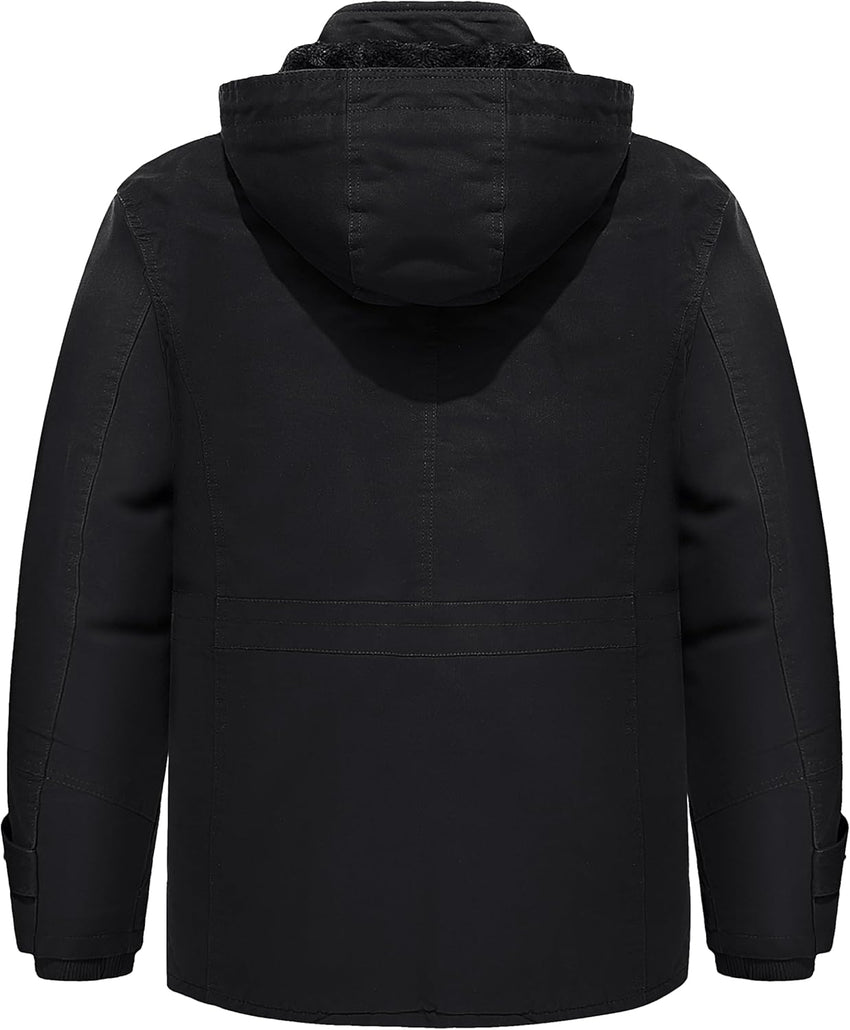 7DAY'S Men's Winter Jacket Cotton Military Jackets Fleece Lined Thick Work Warm Cargo Coats with Hooded