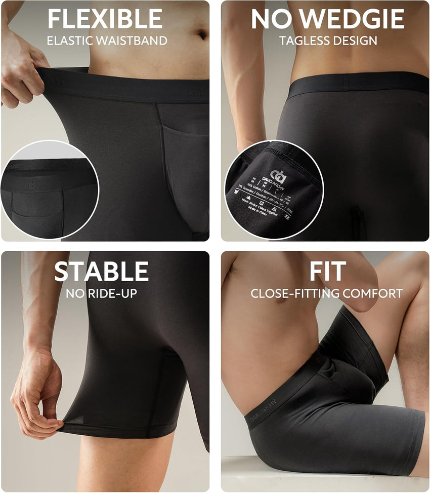 DAVID ARCHY Mens Underwear Cotton Boxer Briefs with Pouch Ultra Moisture Wicking Breathable Soft with Horizontal Fly 3 Pack