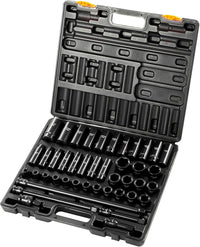 VEVOR 1/2" Drive Impact Socket Set, 65 Piece SAE 3/8" to 1-1/4" and Metric 10-24mm, 6 Point Cr-V Alloy Steel for Auto Repair, Easy-to-Read Size Markings, Rugged Construction, Storage Case