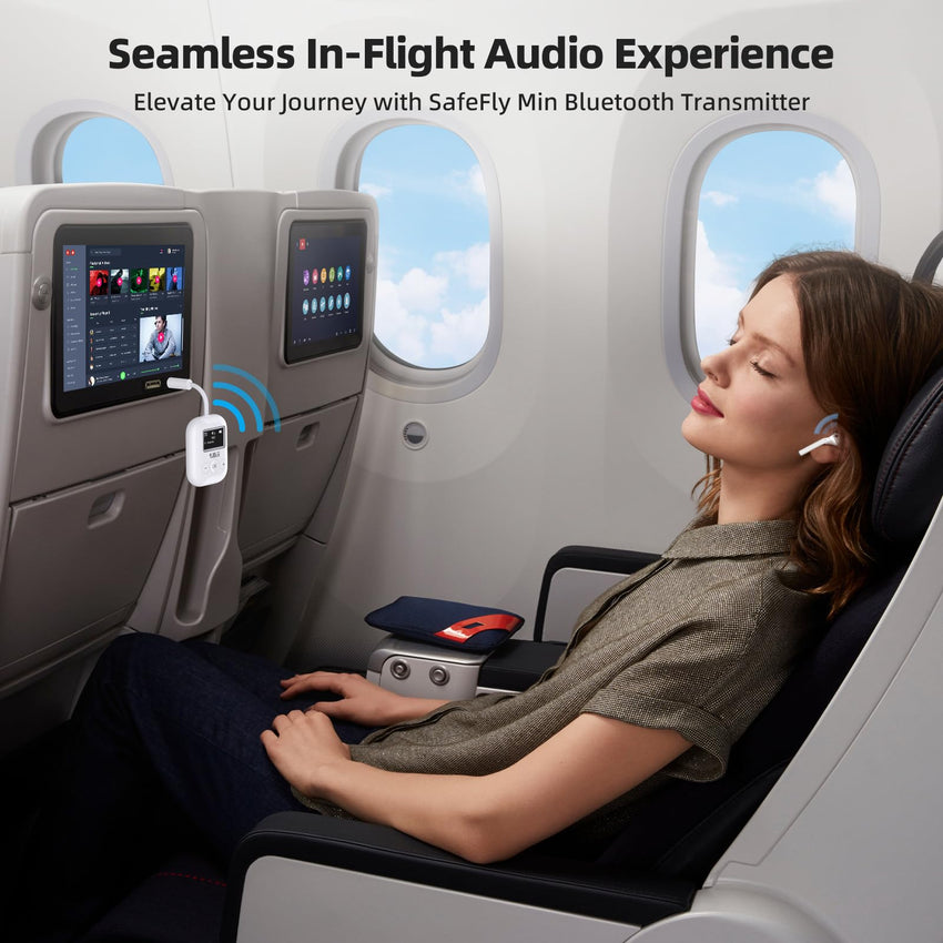 1Mii Bluetooth Transmitter for Airplane, Bluetooth 5.3 Adapter for TV,Airplane Travel Essentials, Aptx Low Latency Wireless Audio Aux for Headphones, Any 3.5mm Jack,Linking 2 Devices (White)