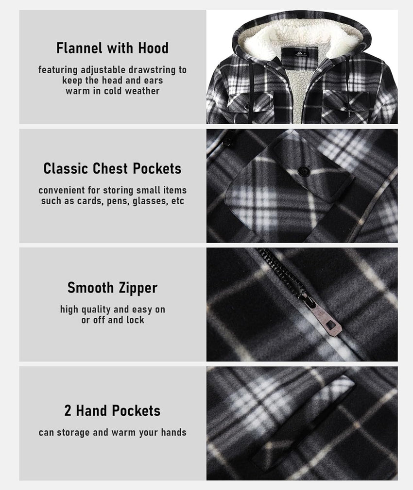 GEEK LIGHTING Men's Flannel Shirts Jacket Sherpa Lined Fleece Plaid Hoodie Long Sleeve Winter Warm Coat