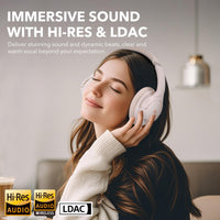 1Mii Y8+ Noise Cancelling Headphones Bluetooth, Wireless LDAC Hi-Res Audio, Custom EQ via App, 75H Playtime, Comfort Fit, Over Ear Headphones Foldable for Airplane Travel Home Office Black