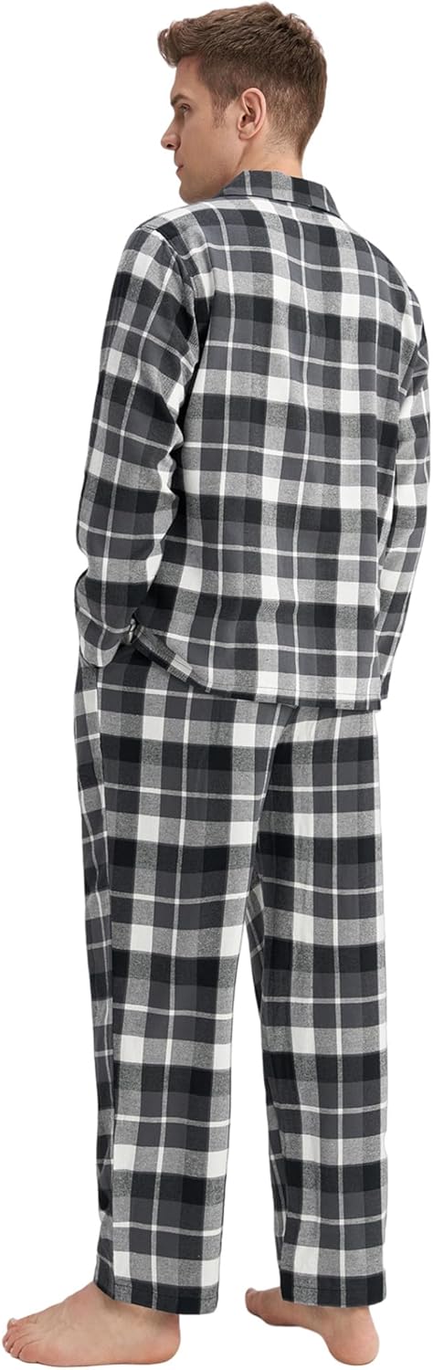 DAVID ARCHY Men's Pajamas Set Flannel Pjs Sets Ultra-Soft Cotton Pajamas for Men Classic Plaid Lounge Set with Roomy Pockets