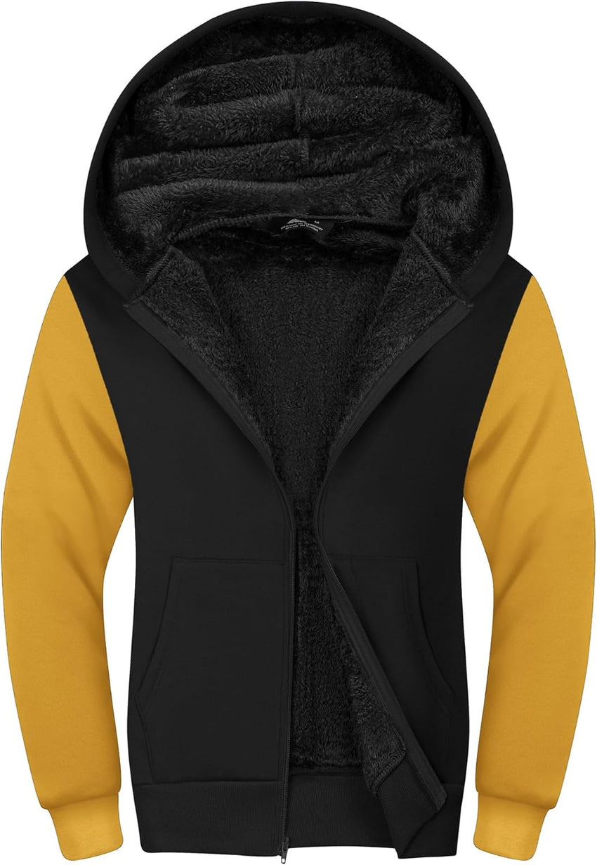 SWISSWELL Hooded Jacket for Boys Full Zip Ultra Soft Sherpa Fleece Hoodie Sweatshirt for Kids School Hooded Outerwear