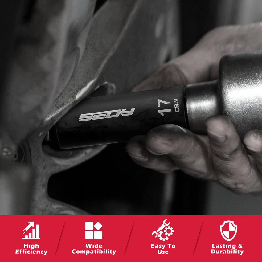 29-Piece 1/2" Drive Impact Socket Set, SAE (3/8 to 1 inch) and Metric (10-24mm) Sizes with Extension Bars Standard Deep Socket Set CR-V Material High Durability Impact Wrench