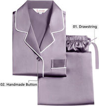 Lonxu Silk Satin Womens Pajama Sets Button Down Sleepwear Loungewear XS~3XL