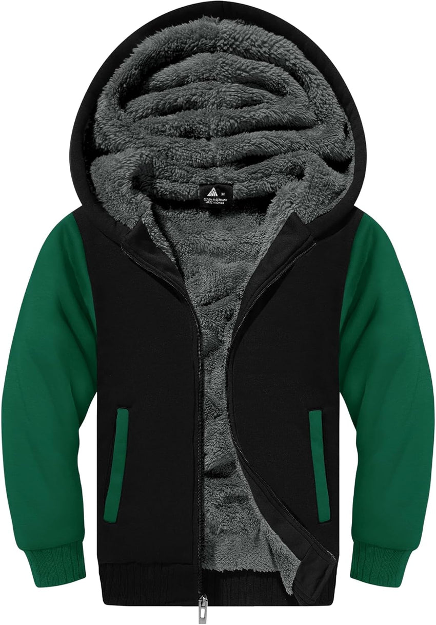 SWISSWELL Hooded Jacket for Boys Full Zip Ultra Soft Sherpa Fleece Hoodie Sweatshirt for Kids School Hooded Outerwear