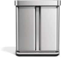 simplehuman 58 Liter / 15.3 Gallon Rectangular Hands-Free Dual Compartment Recycling Kitchen Step Trash Can with Soft-Close Lid, Brushed Stainless Steel