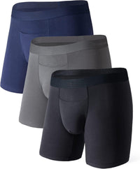 DAVID ARCHY Mens Underwear Cotton Boxer Briefs with Pouch Ultra Moisture Wicking Breathable Soft with Horizontal Fly 3 Pack