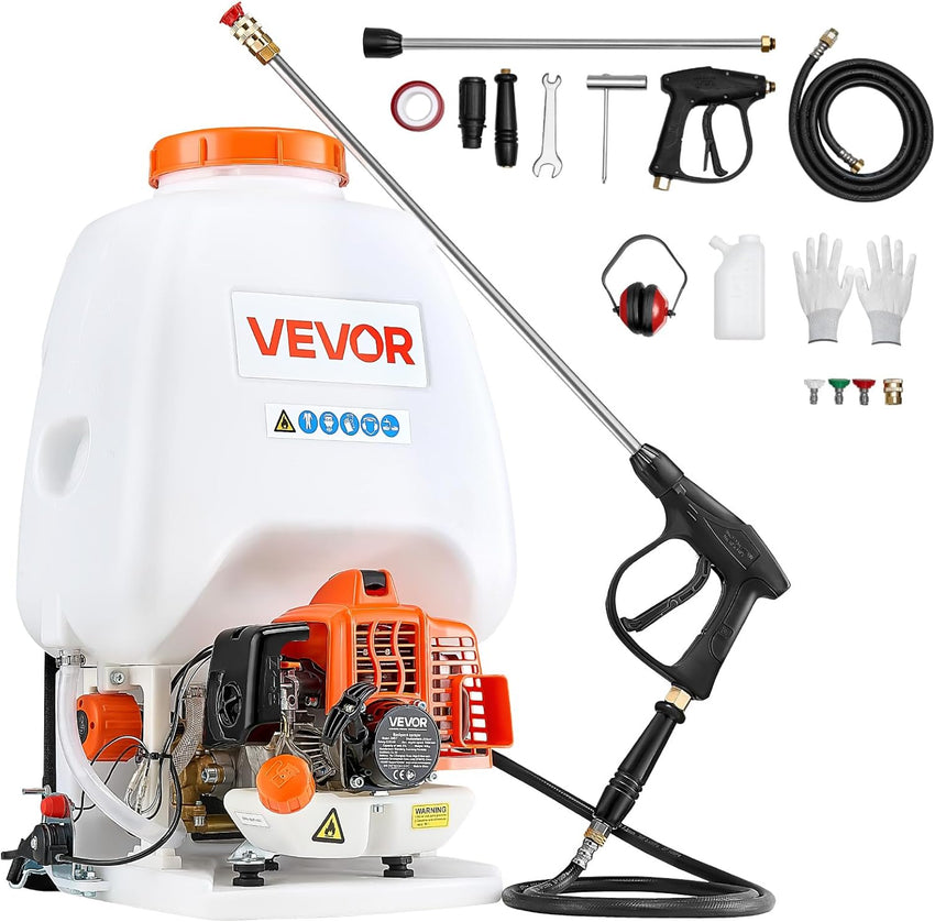VEVOR Gas Powered Backpack Sprayer, 26.5CC 0.9HP Engine, Garden Sprayer with 6.5 Gallon Tank, Large Area Coverage, Lawn Spraying Machine with 24 in Wand & Nozzles for Efficient Gardening & Farming