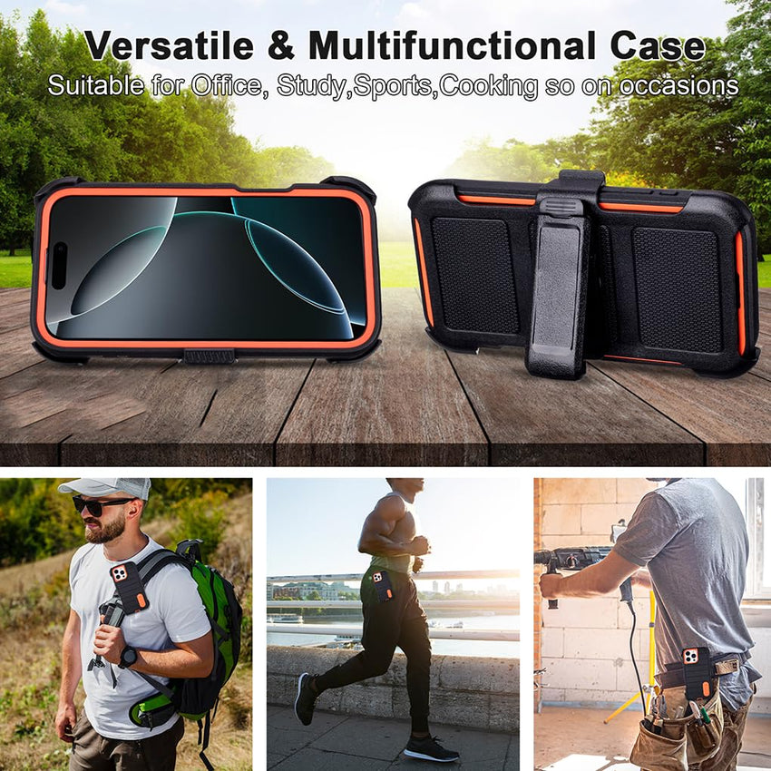 for Phone Case iPhone 16 Pro Case Black with Belt Clip Heavy Duty Holster for Shockproof Cases,3 Layers of Sturdy,Military Grade Defender Cover for iPhone 16 Pro Cases Black 6.3 Inch