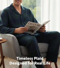 DAVID ARCHY Men's Pajamas Set Flannel Pjs Sets Ultra-Soft Cotton Pajamas for Men Classic Plaid Lounge Set with Roomy Pockets