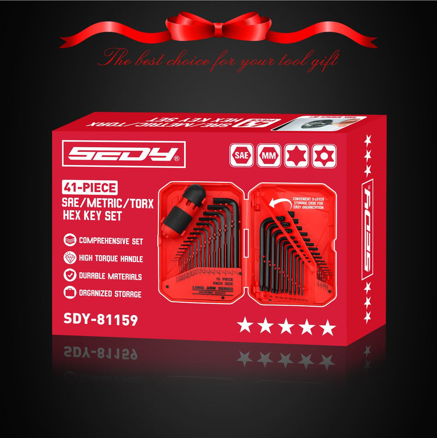 SEDY 32-Piece Hex Key Wrench Set, Metric and SAE Allen Wrenches (0.028-3/8 inch, 0.7-10 mm) L Shape Allen Keys, Chrome Vanadium Steelwith 2x Extension Handle