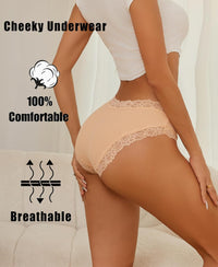 Knowyou Cotton Underwear for Women Cheeky Bikini Womens Underwear Pack Sexy Lace Wasit Hipster Brief Panties for Ladies