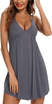 Samring Sexy Lingerie Sleepwear for Women Chemises V-Neck Full Slip Babydoll Nightgown Dress S-XXL