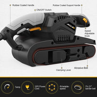 Jellas 7Amp Belt Sander 3 Ć 21-Inch with Dust Bag, Bench Sander with Variable-speed Control, 2 in 1 Vacuum Adapter, 10 Feet (3 Meters) Length Power Cord, Belt Sanders for Woodworking