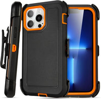 for iPhone 13 Pro Max Case with Clip Belt Holster, Heavy Duty Military Grade Drop Protective Case for iPhone 13 Pro Max 6.7" case (Black+Orange)