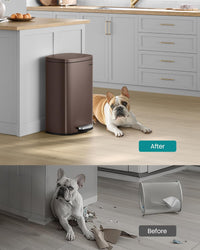 SONGMICS 13 Gallon (50 L) Trash Can, Stainless Steel Kitchen Garbage Can, Recycling or Waste Bin, Soft Close, Step-On Pedal, Removable Inner Bucket, Brown ULTB50BR