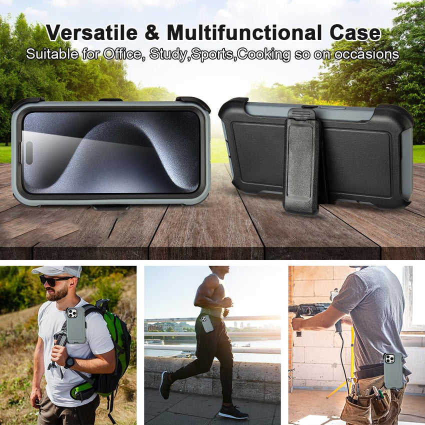 for Black iPhone 16 Pro Case with Belt Clip, for Shockproof iPhone 16 Pro Case Heavy Duty,3 Layers of Sturdy,Anti-Drop,Military-Grade Defender Cover for iPhone 16Pro Case Black