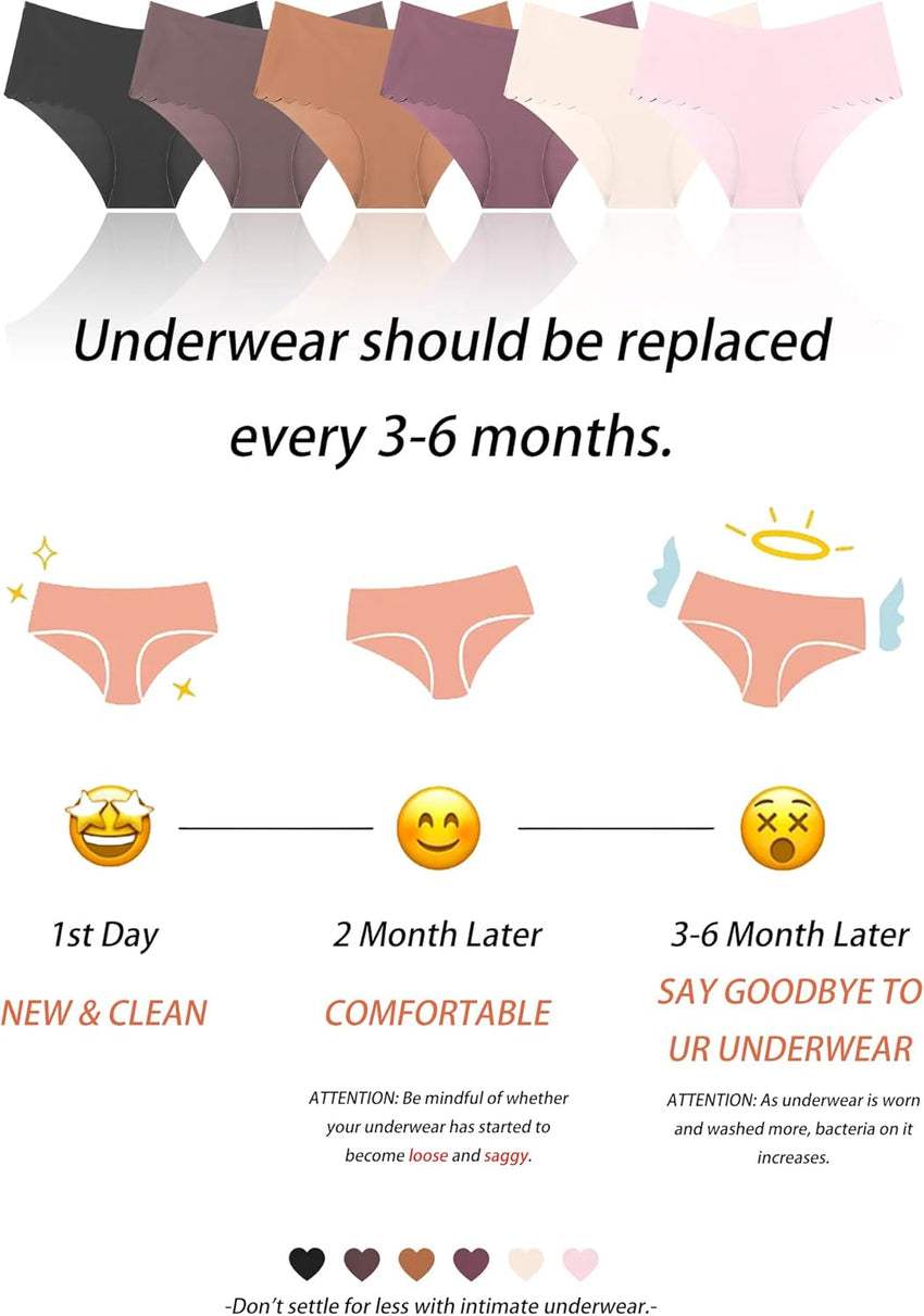 Sth Big High Waisted Seamless Underwear for Women No Show Panties Cheeky Scalloped Edge Bikini Breathable Briefs 6 Pack